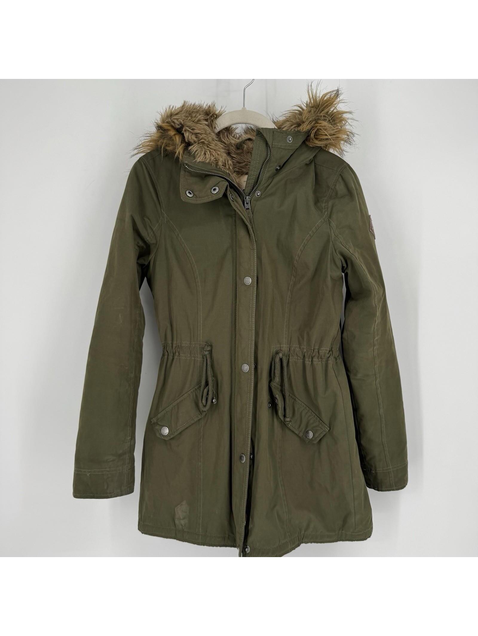 Hollister Coat Womens Xs Olive Green Fur Lined 90s Y2k Inspired Parka Jacket
